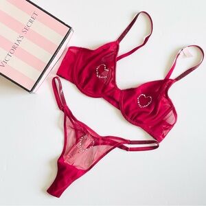 34C MEDIUM Victoria’s Secret ruby red bling bra set